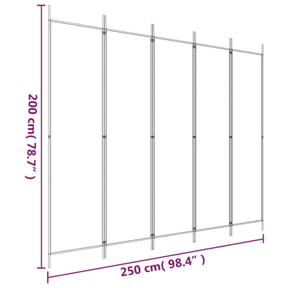 5-Panel Room Divider White 250x200 cm Fabric