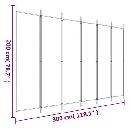 6-Panel Room Divider White 300x200 cm Fabric