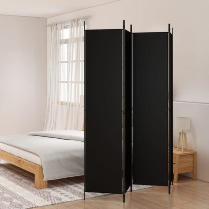 4-Panel Room Divider Black 200x220 cm Fabric