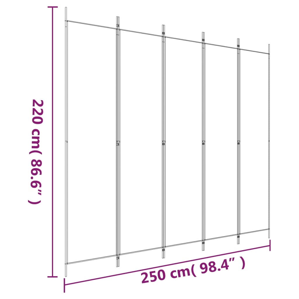 5-Panel Room Divider Brown 250x220 cm Fabric