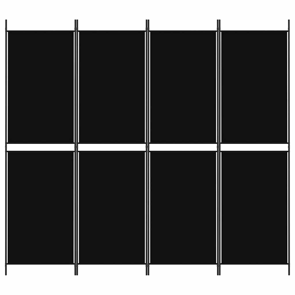 4-Panel Room Divider Black 200x180 cm Fabric