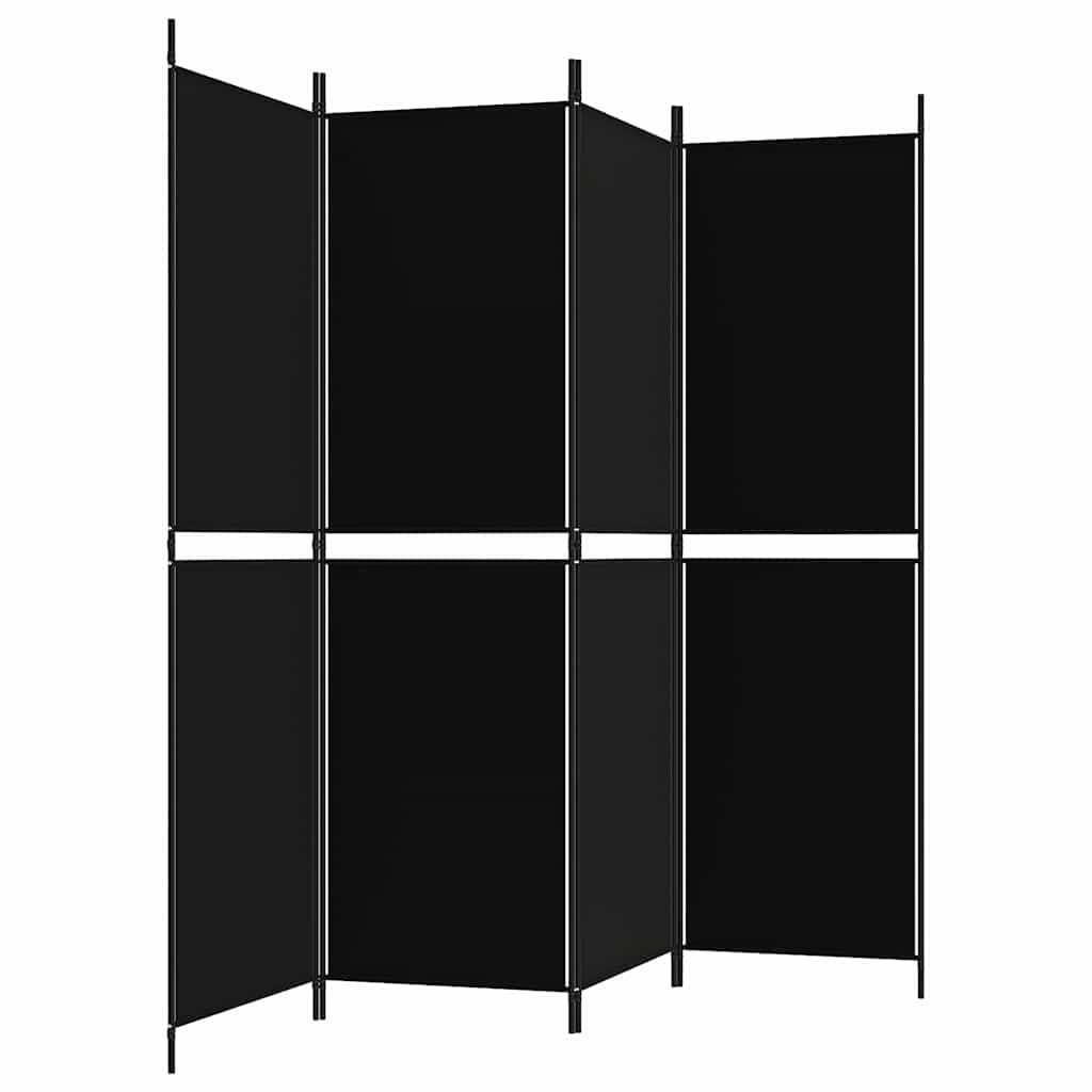 4-Panel Room Divider Black 200x180 cm Fabric