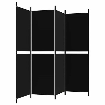 4-Panel Room Divider Black 200x180 cm Fabric