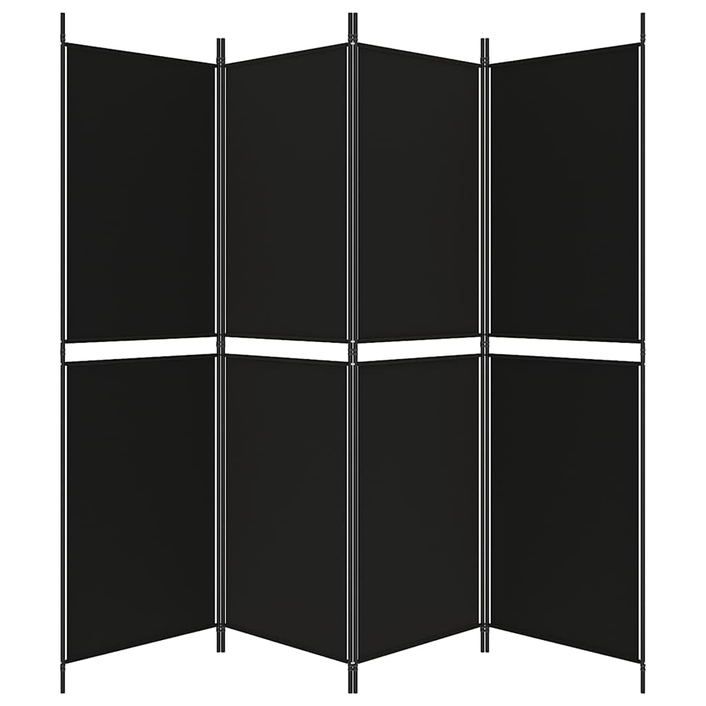 4-Panel Room Divider Black 200x180 cm Fabric