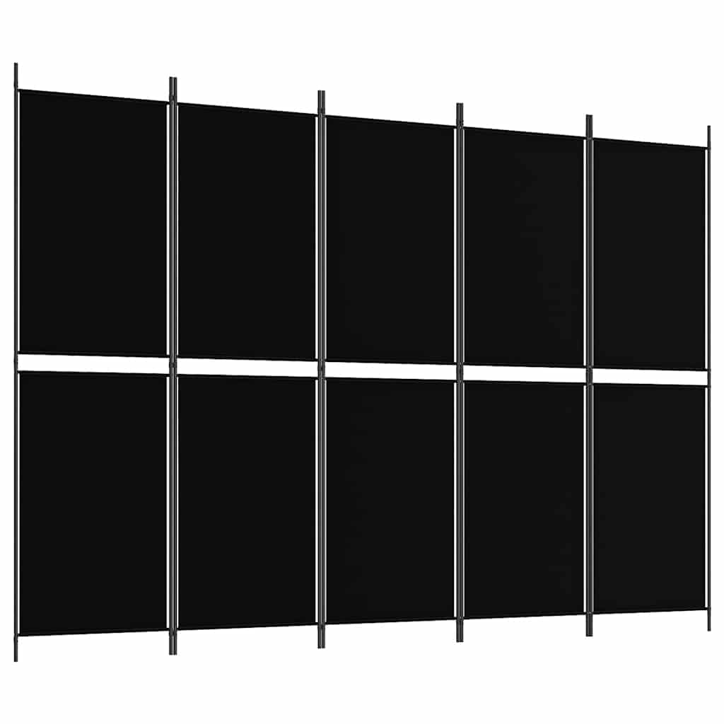 5-Panel Room Divider Black 250x180 cm Fabric