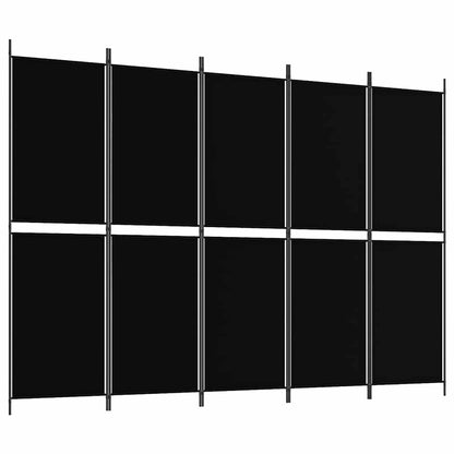 5-Panel Room Divider Black 250x180 cm Fabric
