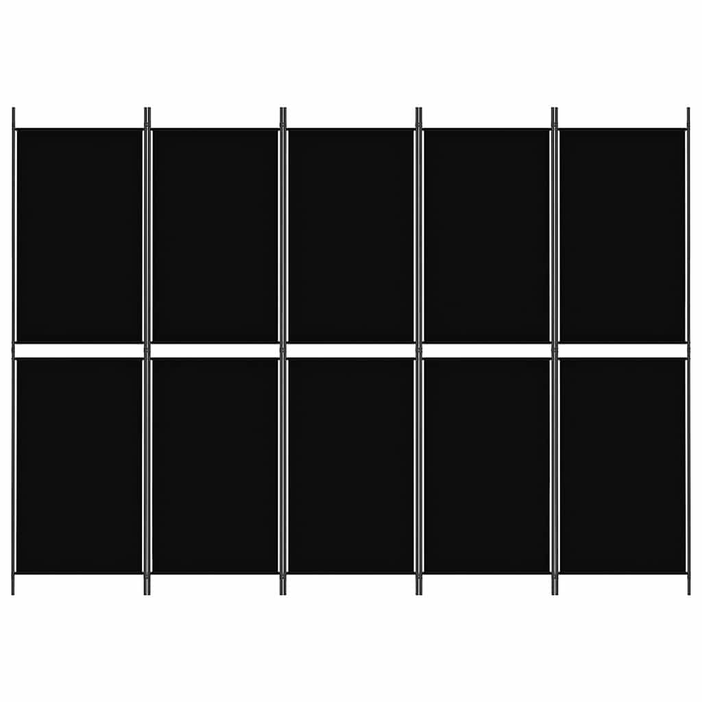 5-Panel Room Divider Black 250x180 cm Fabric
