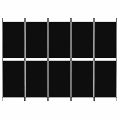 5-Panel Room Divider Black 250x180 cm Fabric