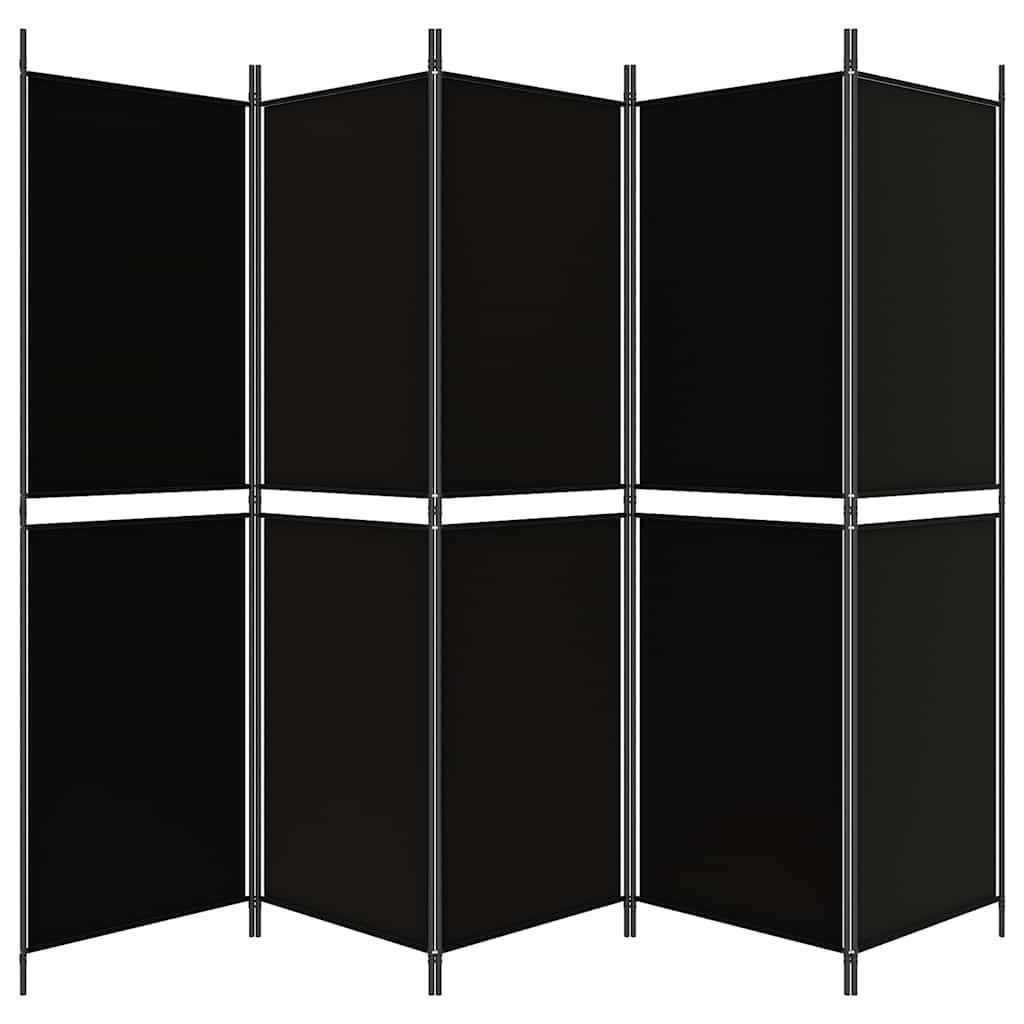 5-Panel Room Divider Black 250x180 cm Fabric
