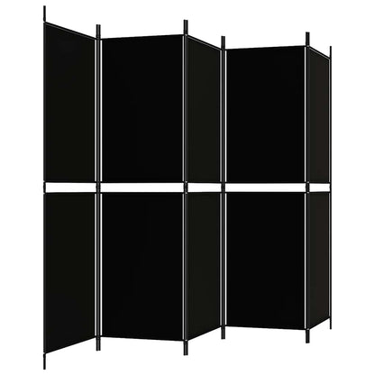 5-Panel Room Divider Black 250x180 cm Fabric