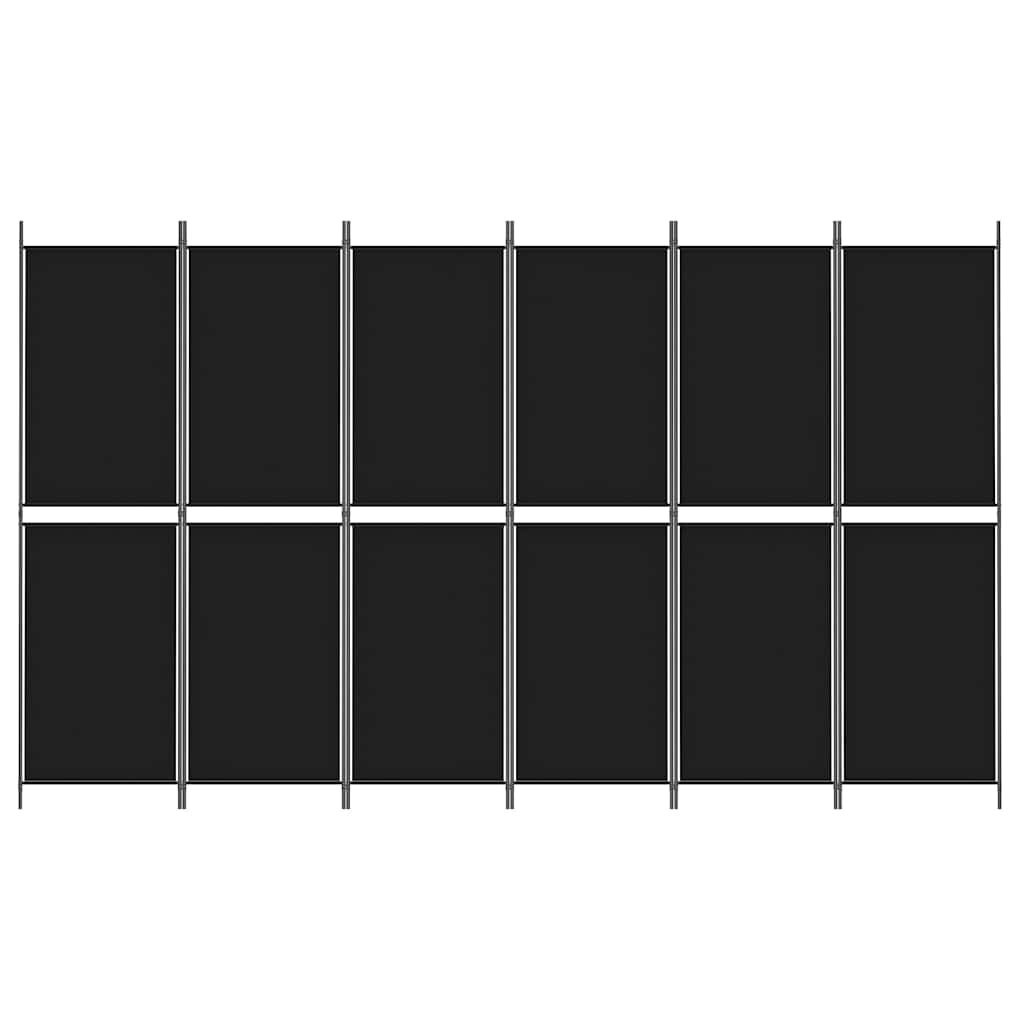 6-Panel Room Divider Black 300x180 cm Fabric