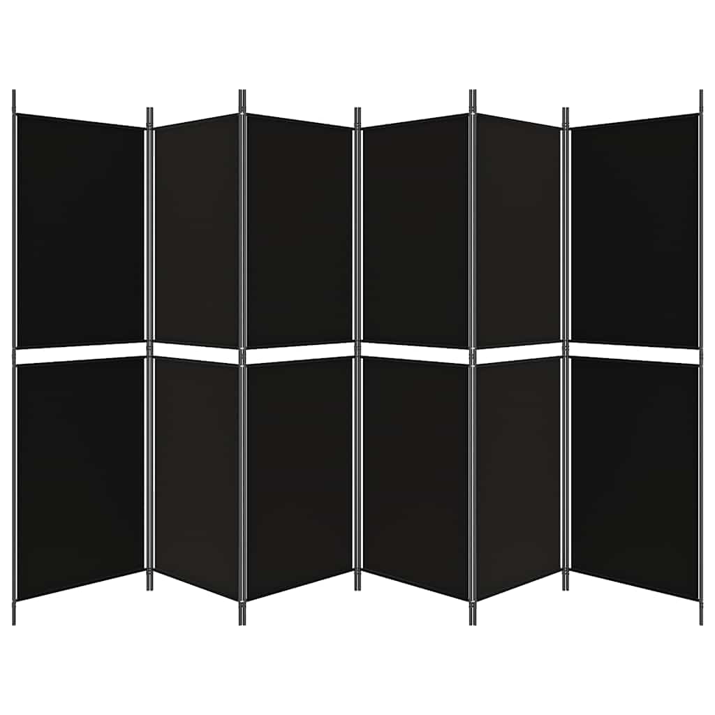 6-Panel Room Divider Black 300x180 cm Fabric