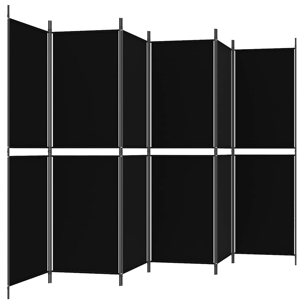 6-Panel Room Divider Black 300x180 cm Fabric