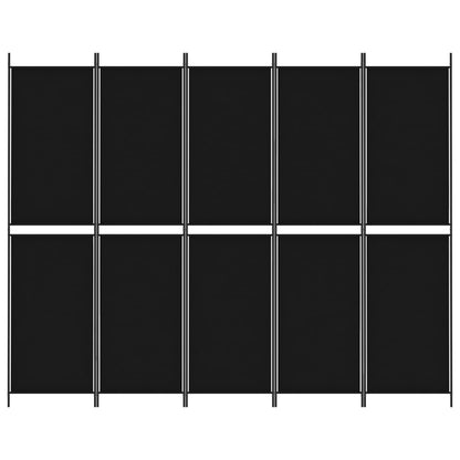 5-Panel Room Divider Black 250x200 cm Fabric