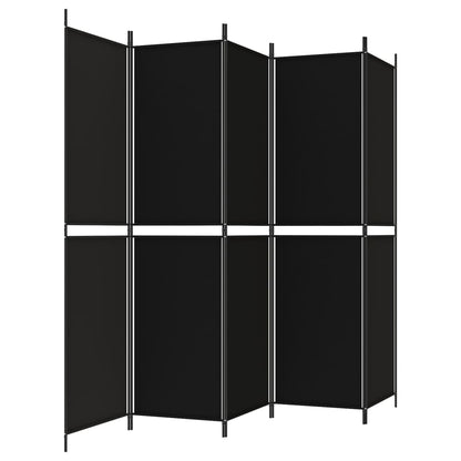 5-Panel Room Divider Black 250x200 cm Fabric