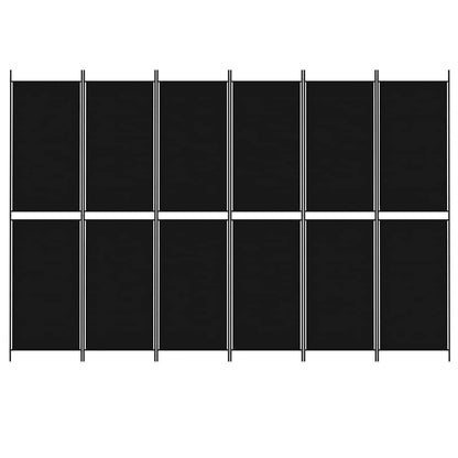 6-Panel Room Divider Black 300x200 cm Fabric