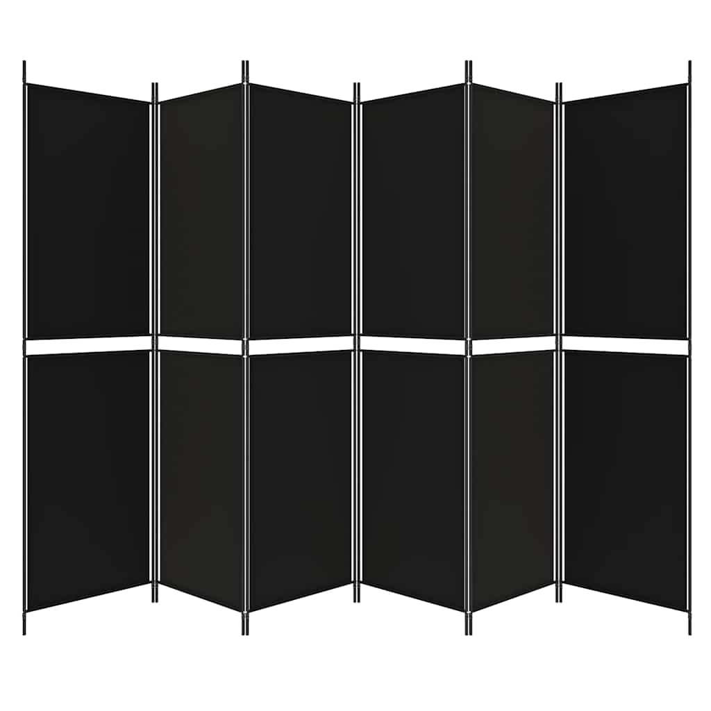 6-Panel Room Divider Black 300x200 cm Fabric