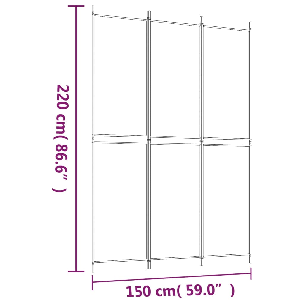 3-Panel Room Divider White 150x220 cm Fabric