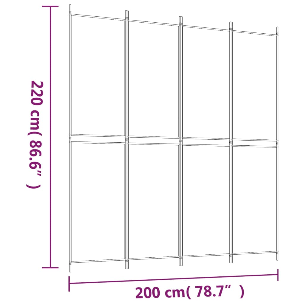4-Panel Room Divider White 78.7"x86.6" Fabric