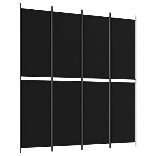 4-Panel Room Divider Black 200x220 cm Fabric