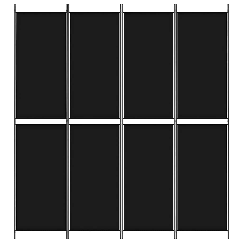 4-Panel Room Divider Black 200x220 cm Fabric