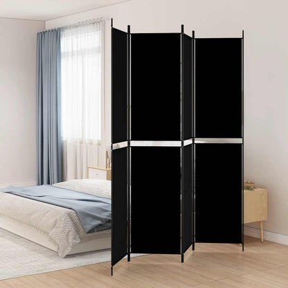 4-Panel Room Divider Black 200x220 cm Fabric