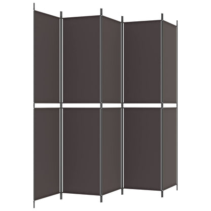 5-Panel Room Divider Brown 250x220 cm Fabric