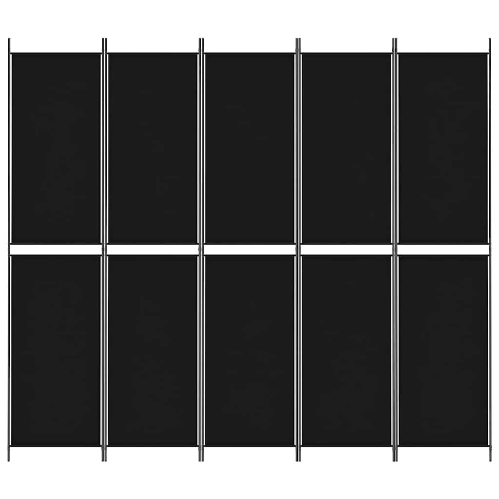5-Panel Room Divider Black 250x220 cm Fabric
