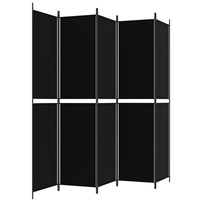 5-Panel Room Divider Black 250x220 cm Fabric