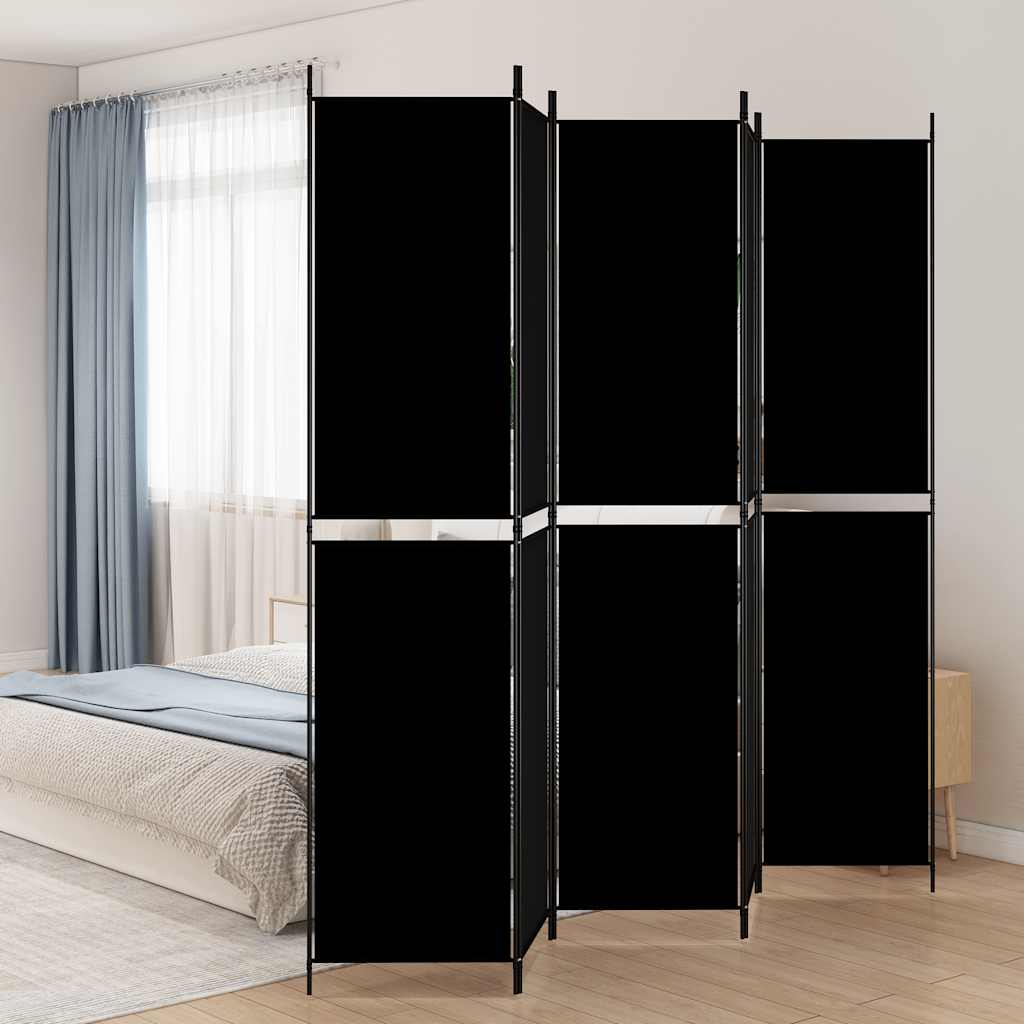 5-Panel Room Divider Black 250x220 cm Fabric