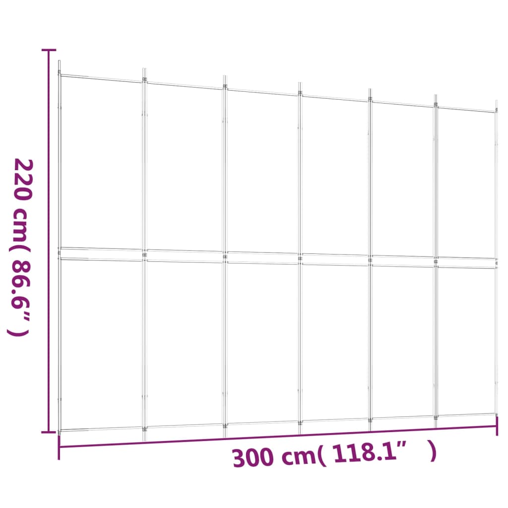6-Panel Room Divider White 118.1"x86.6" Fabric