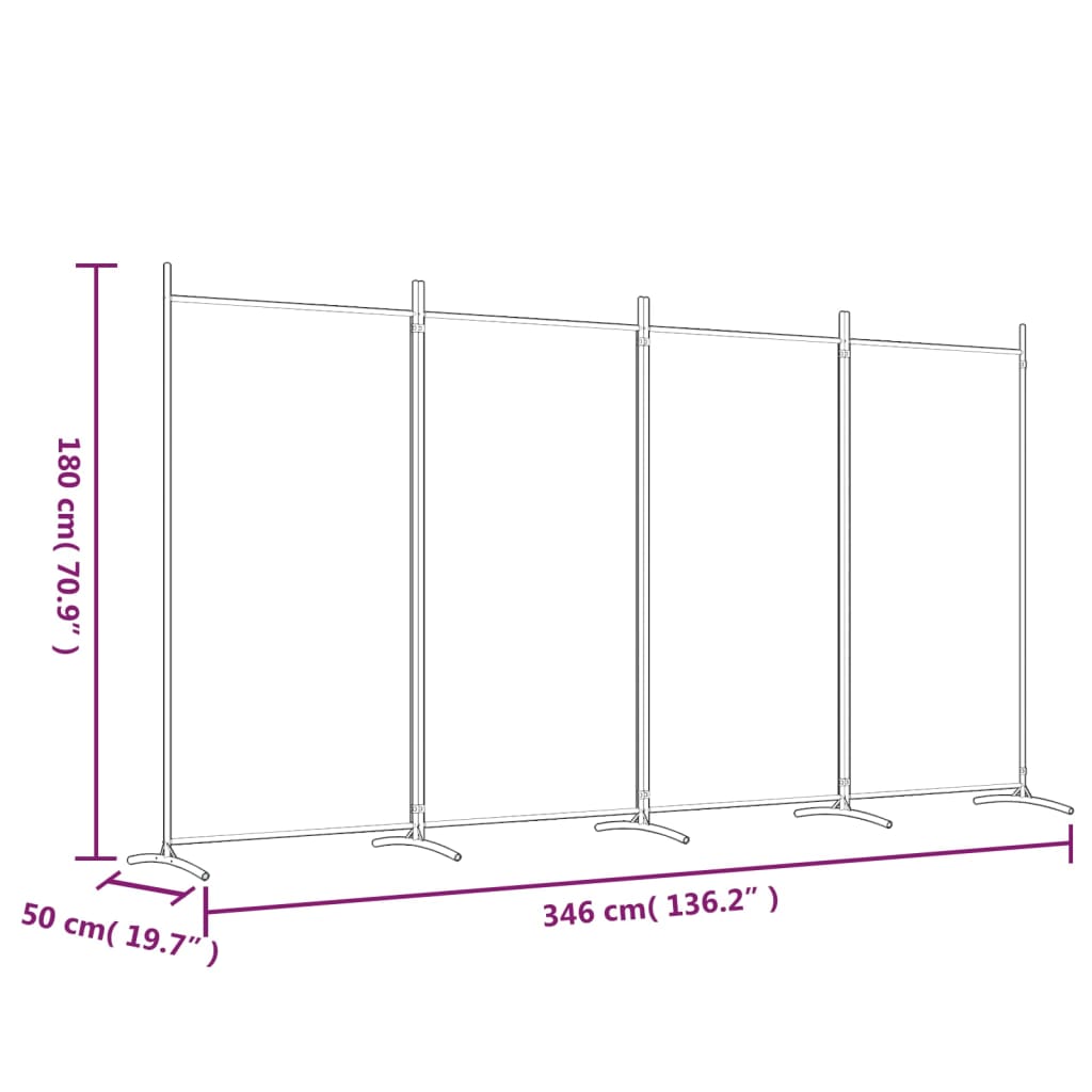 4-Panel Room Divider Brown 346x180 cm Fabric