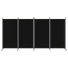 4-Panel Room Divider Black 346x180 cm Fabric