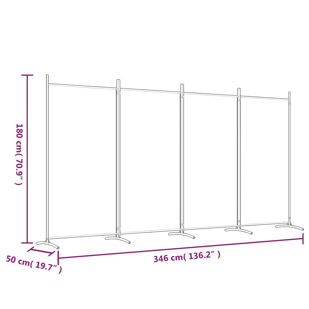 4-Panel Room Divider Black 346x180 cm Fabric