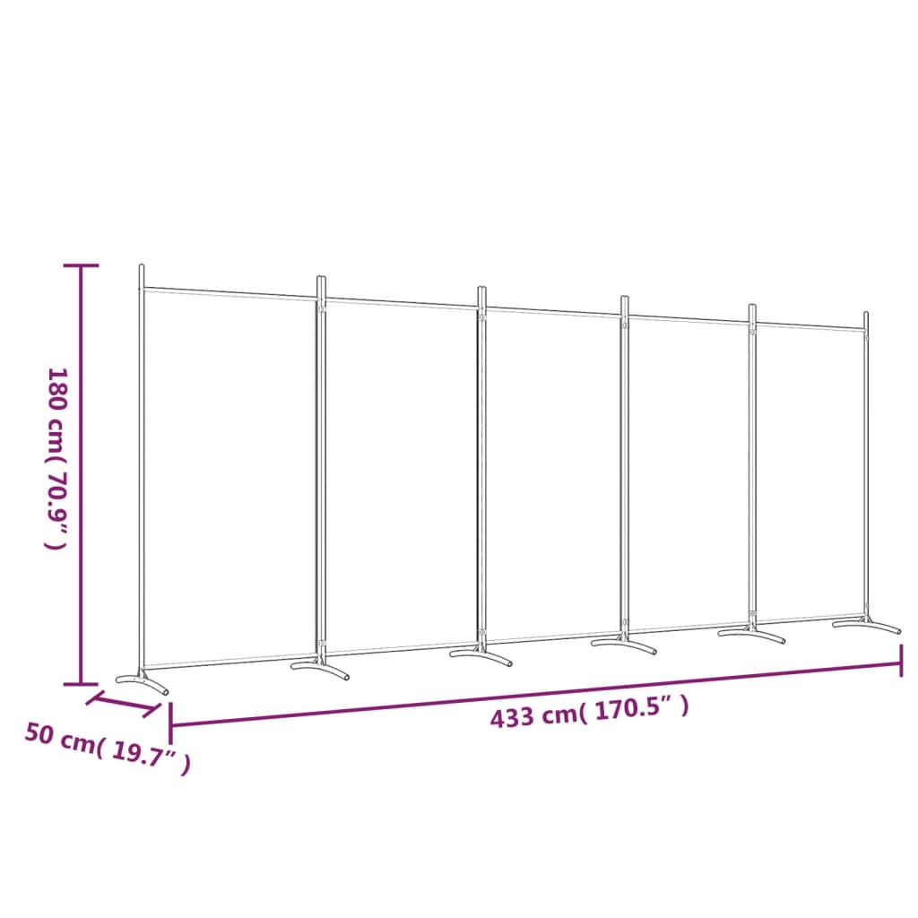 5-Panel Room Divider Anthracite 433x180 cm Fabric