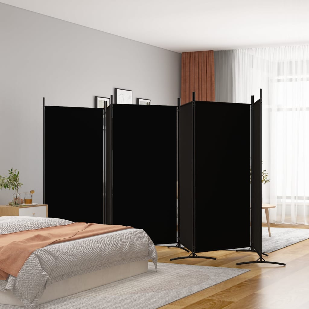 6-Panel Room Divider Black 520x180 cm Fabric