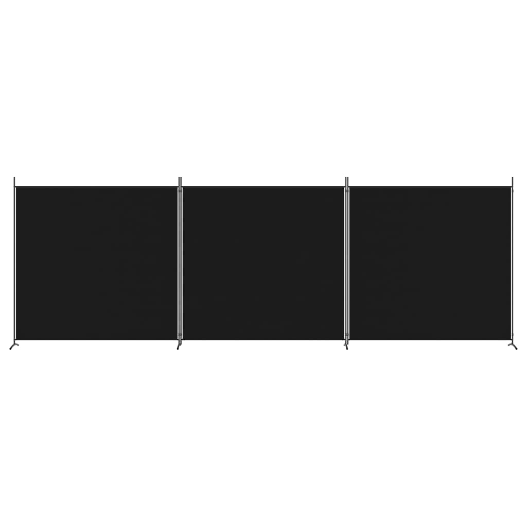 3-Panel Room Divider Black 525x180 cm Fabric