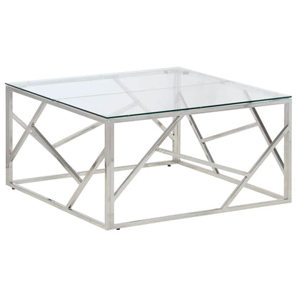 Coffee Table Silver Stainless Steel and Tempered Glass