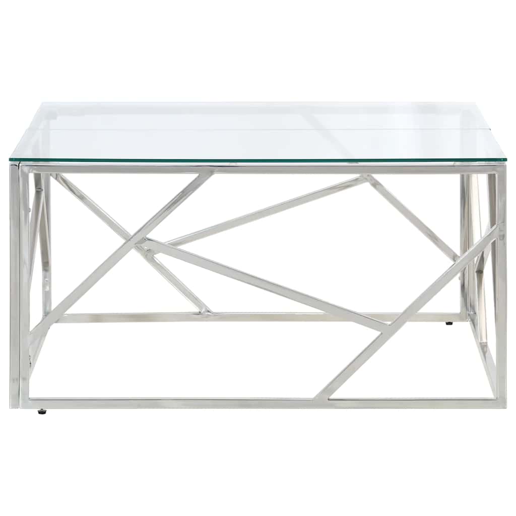 Coffee Table Silver Stainless Steel and Tempered Glass