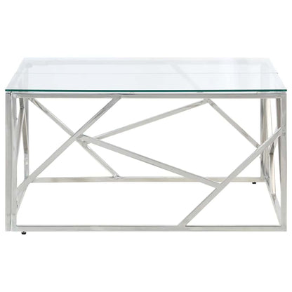 Coffee Table Silver Stainless Steel and Tempered Glass
