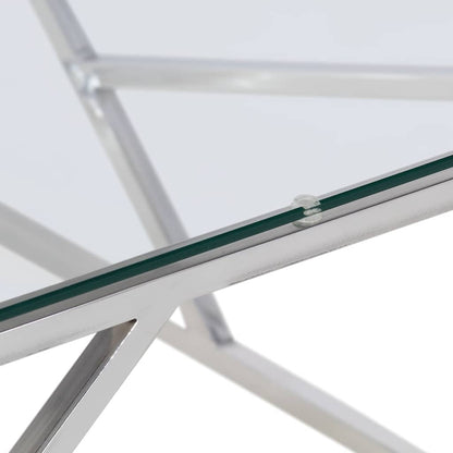 Coffee Table Silver Stainless Steel and Tempered Glass