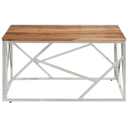 Coffee Table Silver Stainless steel, solid acacia wood Medium