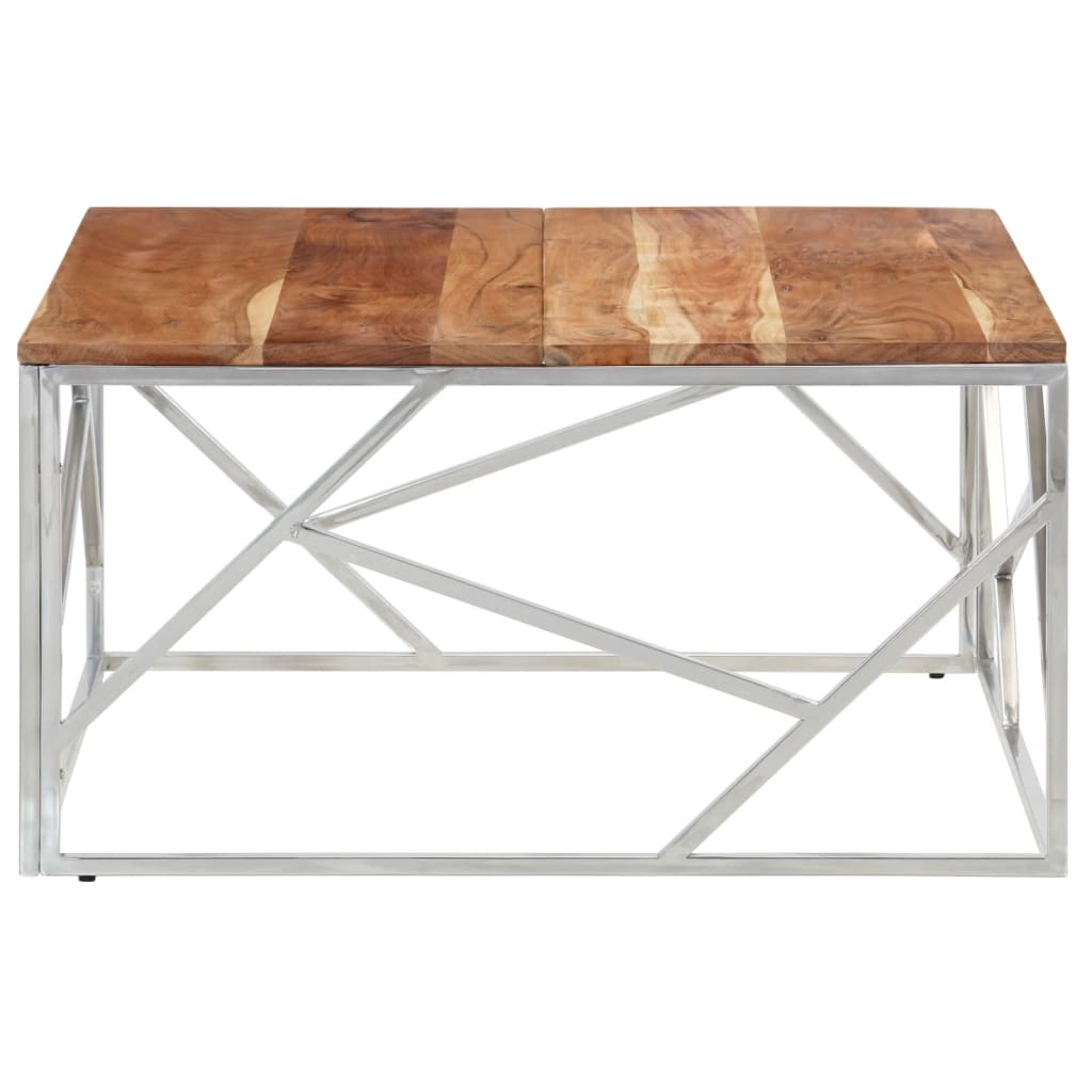 Coffee Table Silver Stainless steel, solid acacia wood Medium