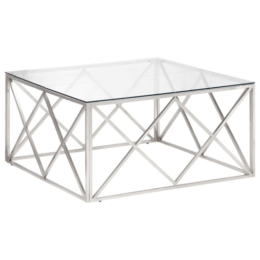 Coffee Table Silver, Clear Stainless Steel, Tempered Glass