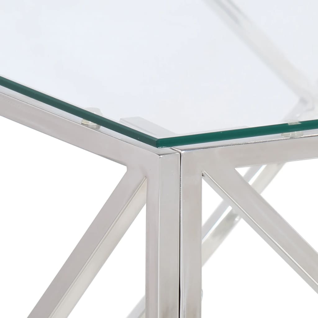 vidaXL Coffee Table Silver, Clear Stainless Steel, Tempered Glass