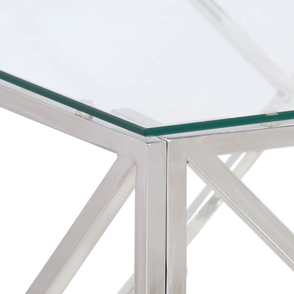 vidaXL Coffee Table Silver, Clear Stainless Steel, Tempered Glass