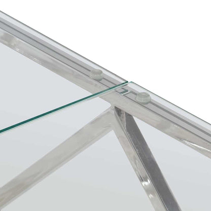 vidaXL Coffee Table Silver, Clear Stainless Steel, Tempered Glass