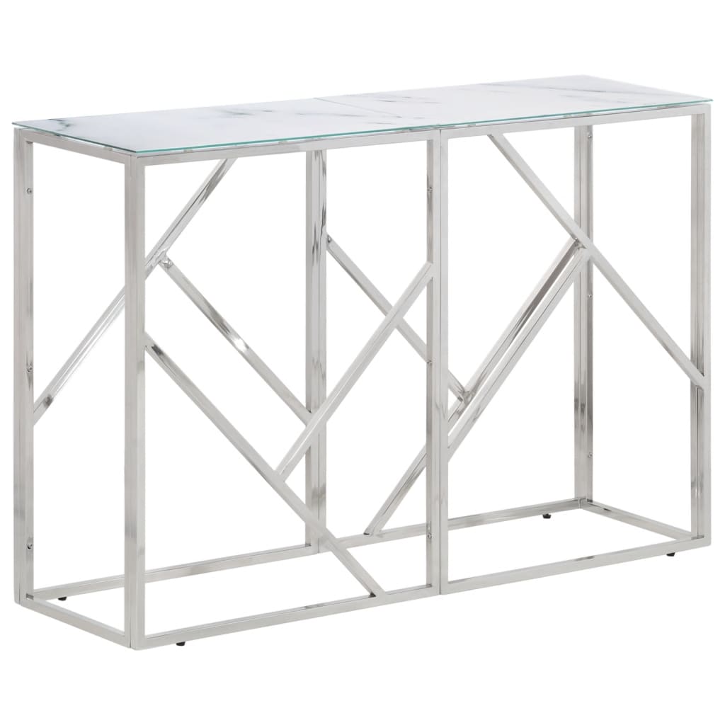 Console Table Silver Stainless Steel and Tempered Glass