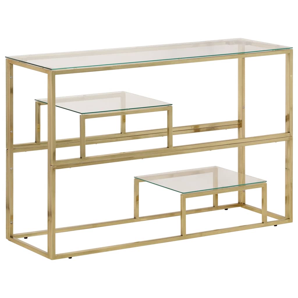 Console Table Gold Stainless Steel and Tempered Glass