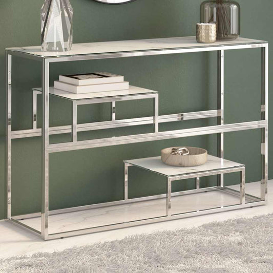 Console Table Silver Stainless Steel and Tempered Glass